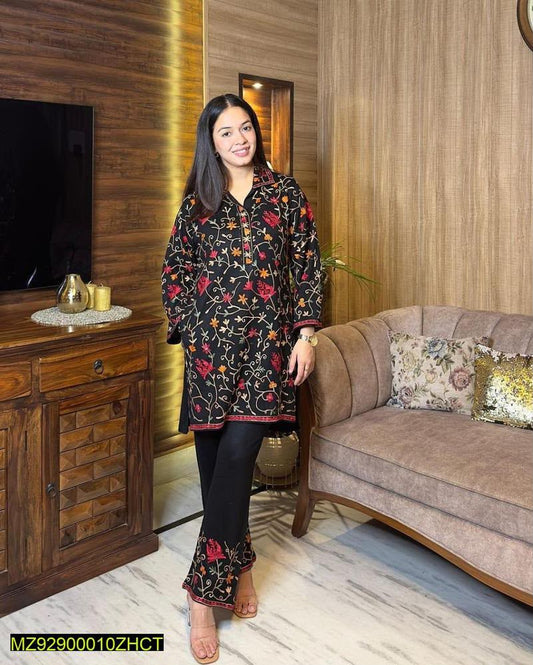 2 Pcs Women's Stitched Katan Selk Embroidered Suit