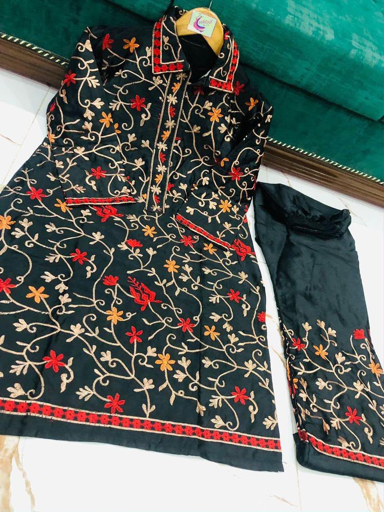 2 Pcs Women's Stitched Katan Selk Embroidered Suit