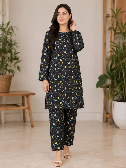 2 Pcs Women's Stitched Katan Selk Embroidered Suit